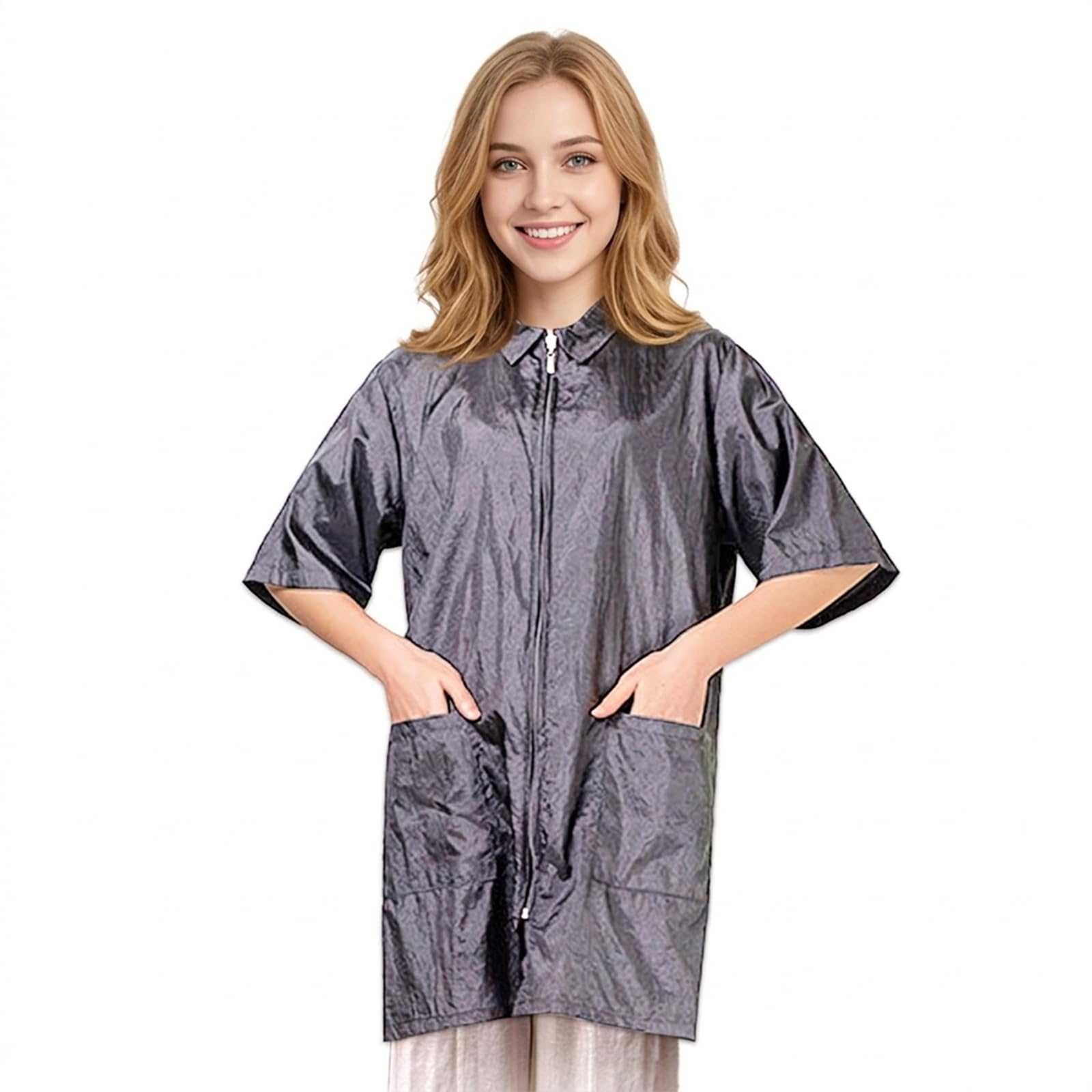TOPTIE Nylon Salon Hairstylist Smock Barber Haircut Cape Jacket, Dog Pet Grooming Work Shirt Apron with Zip Closure-image-7