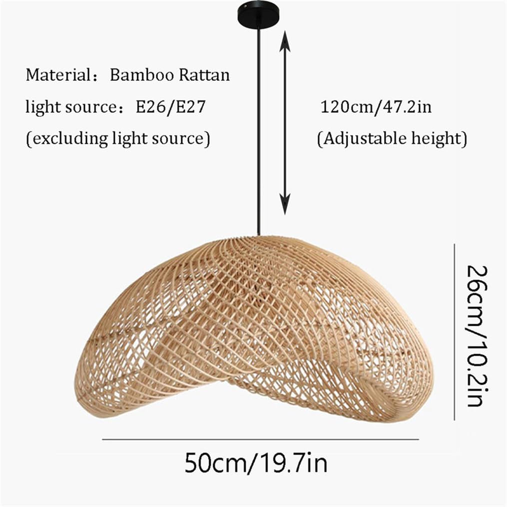 Geometryczny żyrandol z bambusa i rattanu 50 cm (19,7 cala), styl vintage, ręcznie robiony, w stylu japońskim, do jadalni, wyspy kuchennej, salonu lub sypialni (1 światło).