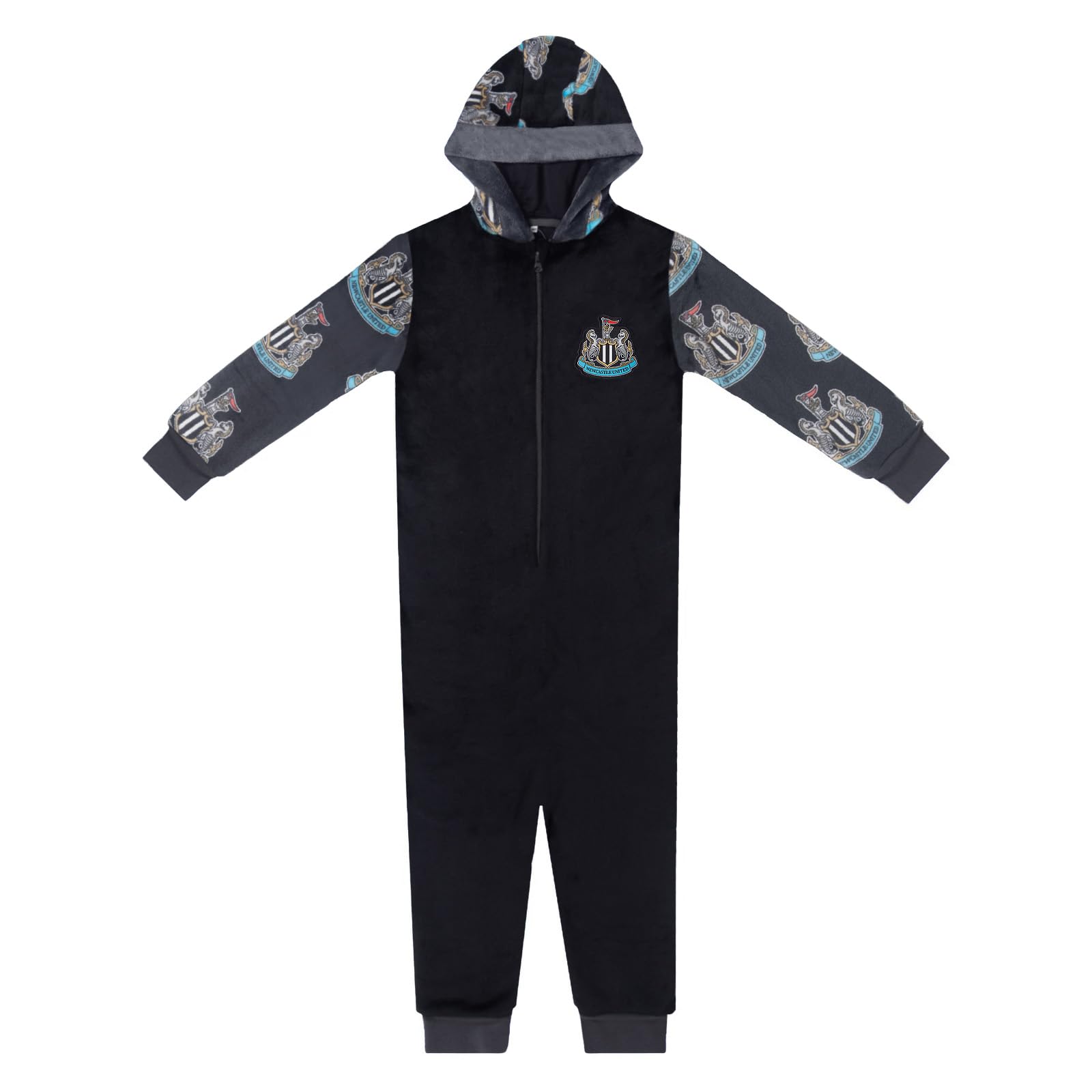Newcastle United Official Football Gift Kids Fleece Hooded All-In-One Black 12-13 Years