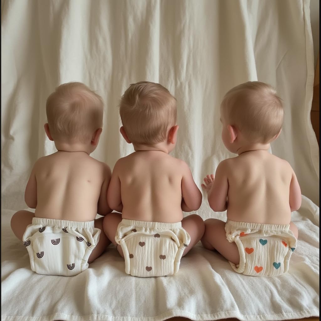 Lot de 3 couches réutilisables pour bébé - Couches écologiques avec ceinture élastique - Lavables et respirantes - Idéales pour une utilisation sur les couches jetables - Mélange de couleurs (neutres
