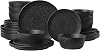 KINGSTONE Ceramic Dinnerware Set, 24-Piece Porcelain Plates and Bowls Set for 8, Matte Black or White, Hammered Texture, Microwave, Dishwasher & Oven Safe, Perfect for Home, Weddings & Gifts