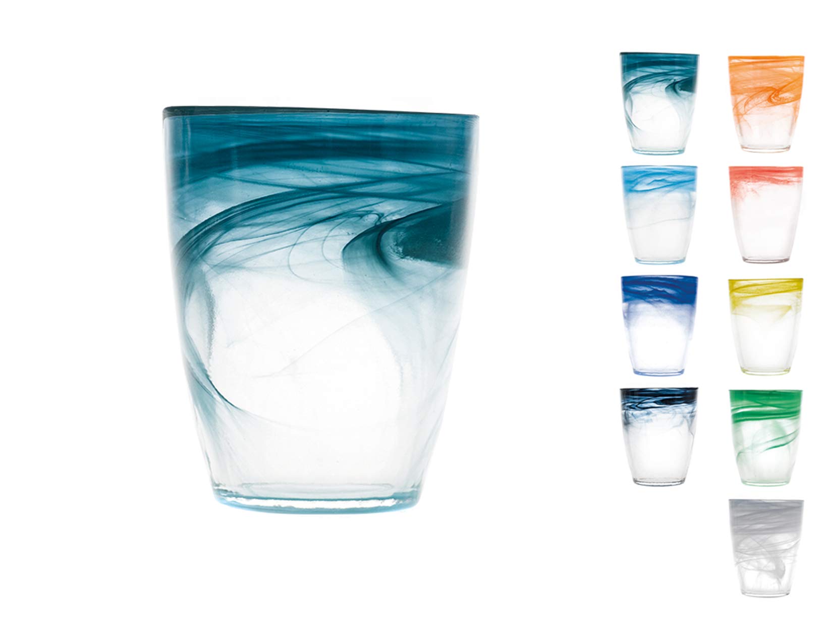 H&H Alabastro Set 9 Bicchieri, Vetro 230 ml, Multicolore, 9x9x11 cm, 9 Unità