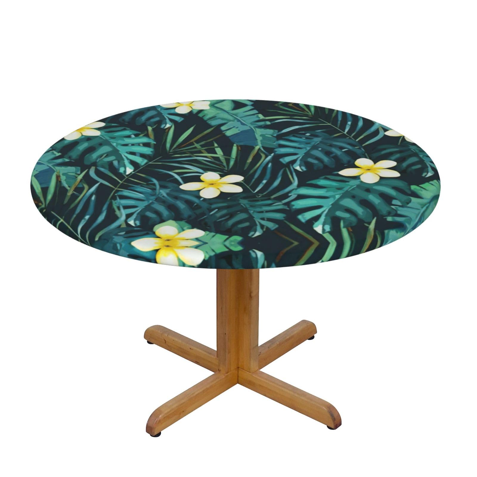 DUWAA Hawaiian Print Oxford Fitted Table Cover For Patio Picnic, Waterproof Round Tablecloth For Home And Outdoor