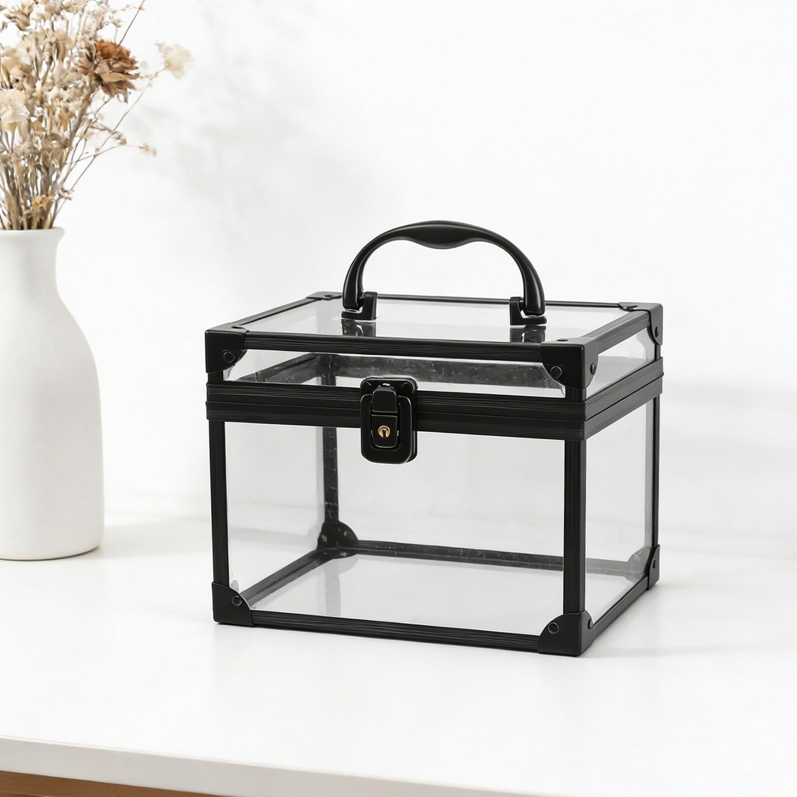 Cabilock Scatola Porta CD e Dvd in Plastica Trasparente con Coperchio e Maniglia, Custodia Rigida per Custodie Vuote Musicali, Organizer Compatto per Casa e Ufficio, Protezione Antipolvere