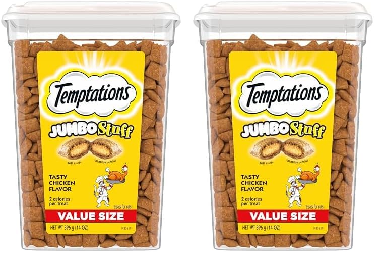 TemptationsJumbo Stuff Crunchy and Soft Cat Treats, Tasty Chicken Flavor, 14 oz. Tub, (Pack of 2)