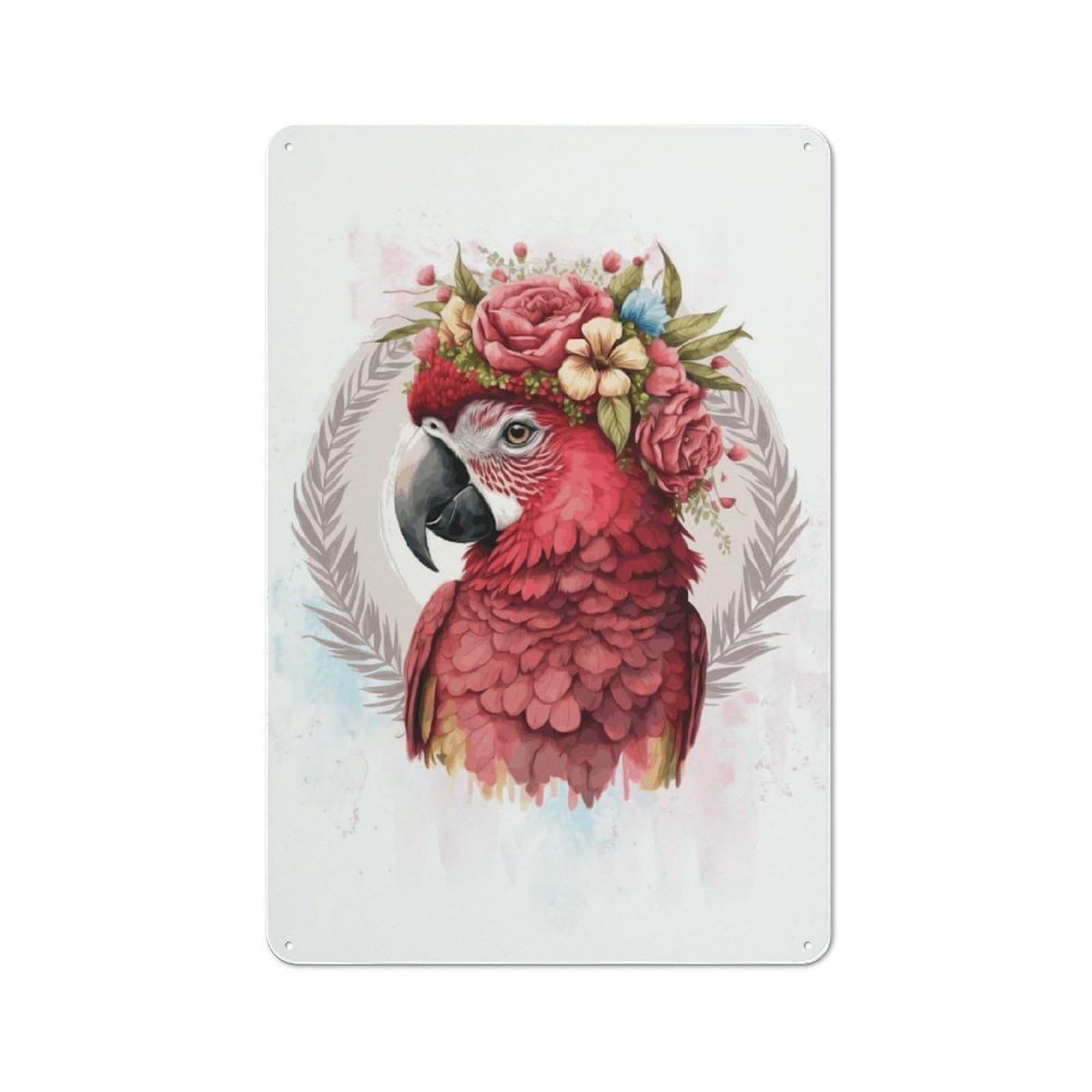 Junmoney Style-7 Floral Red Macaw Parrot Retro Tin Sign 30X20cm For Dining Room Or Kitchen, Suited To Kitchen Wall Decor Lovers