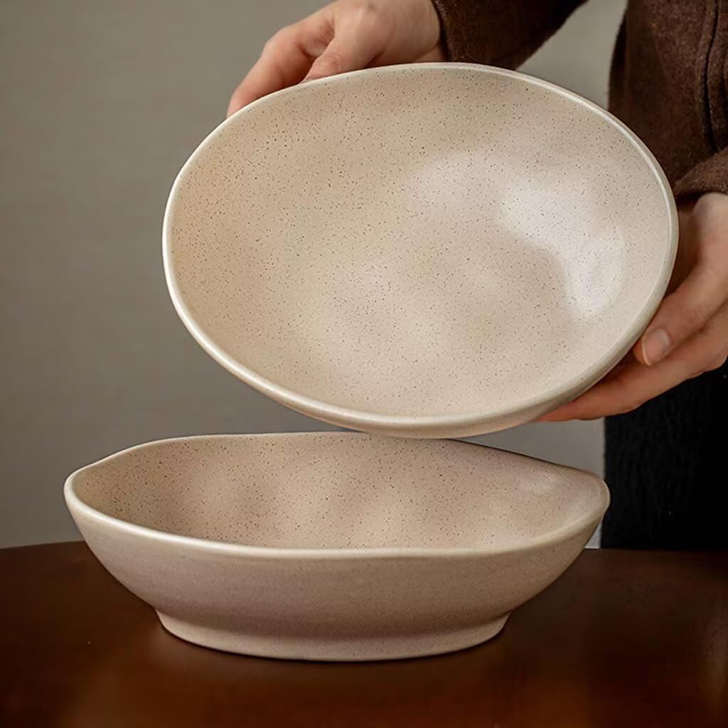 Insalatiera irregolare da 21,5 cm, piatto di riso smaltato al sesamo per servire, stoviglie per fette, perfetto per insalata, pasta o frutta, decorazione per la casa e la cucina