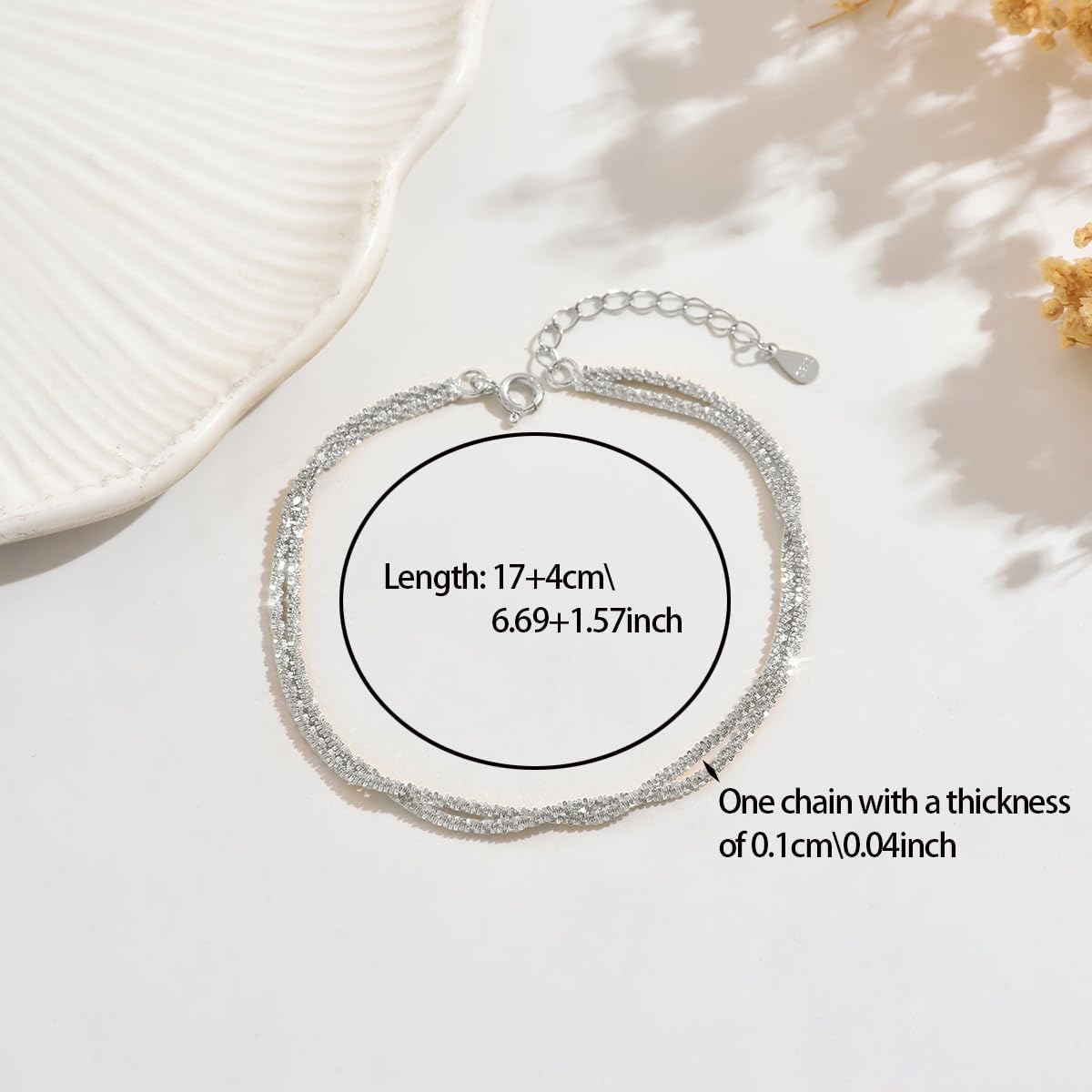 Double Layered Bracelet for Women 925 Sterling Silver Sparkle Dainty Simple Charm Bracelets Handmade Paper Clip 14K Gold Plated Adjustable Stackable Bracelets Minimalist Golden Trendy Valentine's Day Mother's Birthday Anniversary Jewelry Gift for Girlfriend Daughter Wife Mom Her - Image 5