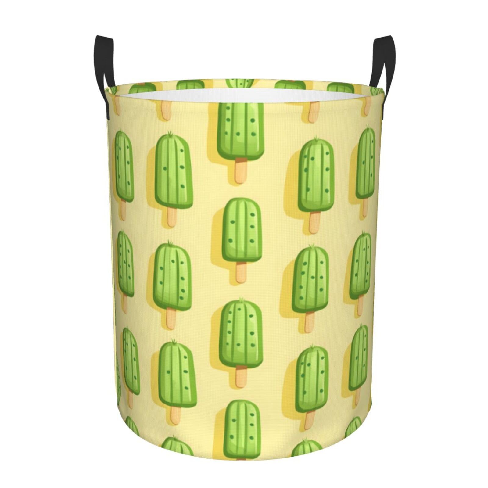 Large Laundry Basket with Handles - Green Popsicle Print Nursery Kids Baby Dirty Clothes Laundry Hamper for Bedroom Aesthetic
