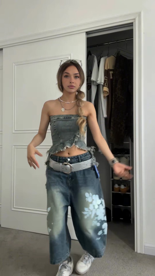 Aelfric Eden Flower Print Longline Jorts Baggy Denim Shorts