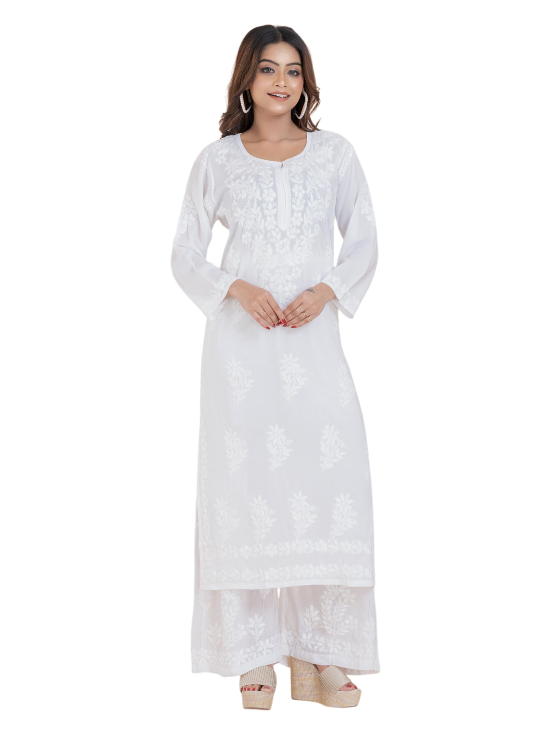 the kala chikans Chikankari Hand Embroidered Dyeable Long Kurti Only | Mulmul Cotton Material-picture-11