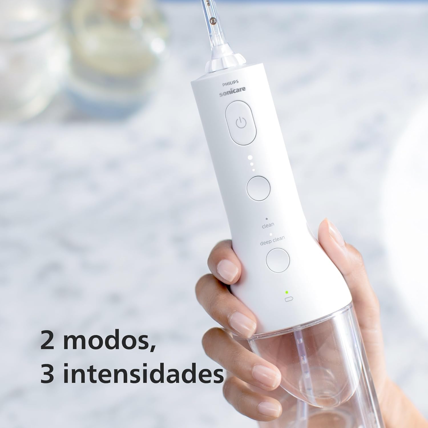 Cepillo dental eléctrico DiamondClean 9000 e irrigador oral Philips Sonicare Power Flosser sin cable: limpieza de dientes, encías y eliminación de placa, en blanco (modelo HX3886/41)