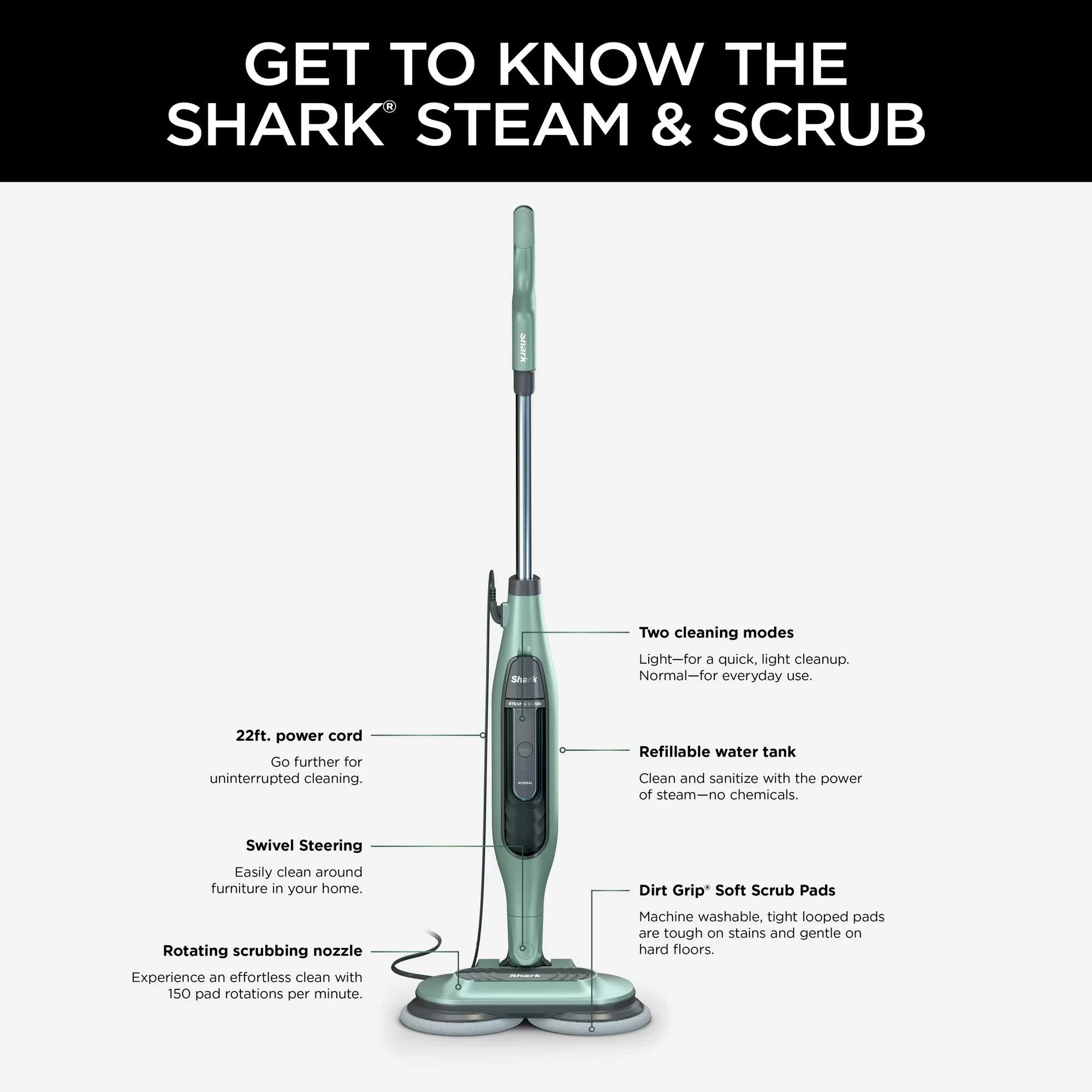 Shark S7000AMZ Steam & Scrub All-in-One Scrubbing and Sanitizing Hard Floor Steam Mop, Pure Water (Renewed)