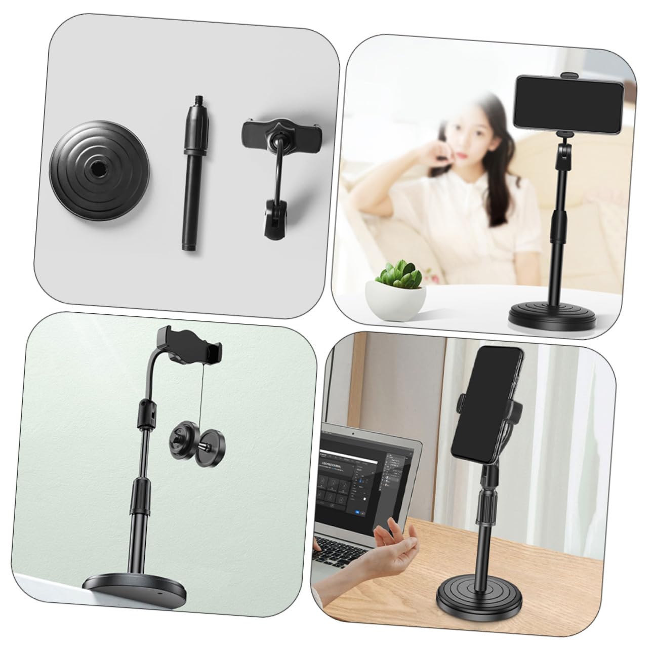 GALPADA 3 pezzi Supporti da Scrivania per Telefono Regolabili Nero Portacellulare Compatto e Portatile per Ufficio Camera Studio Angoli Multipli per Uso Sicuro e Comodo