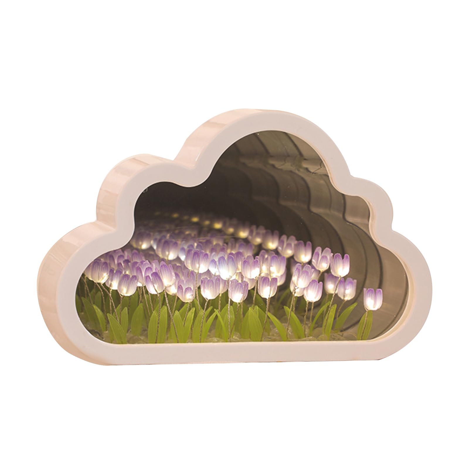 Tulip Night Light Mirror, Decorative Cloud Mirror Night Lamp, DIY Tulip Cloud Desk Lamp, LED Lamp Bedroom Decor for Teen Girls Creative Gift for Friends, Birthday, Anniversary (Purple)