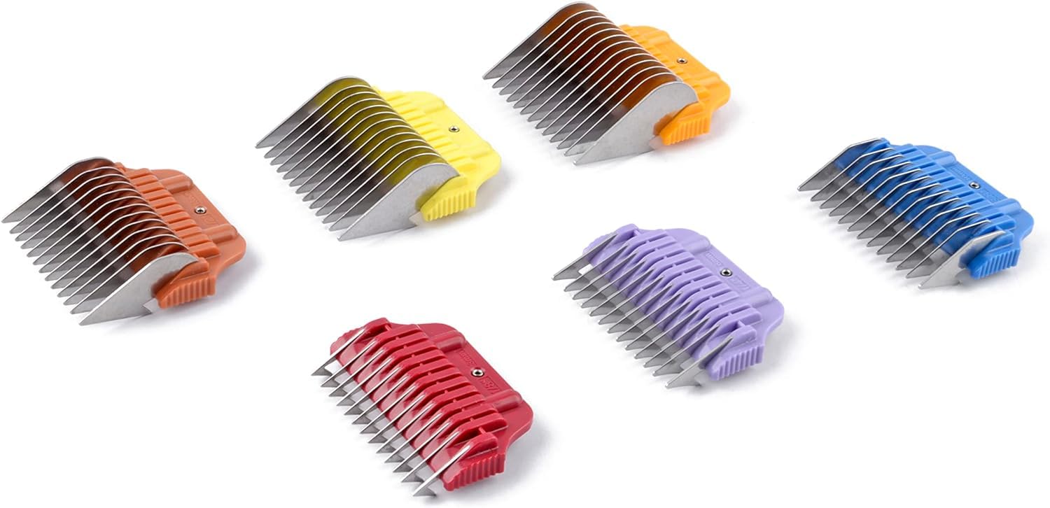 Wide Clipper Guard Comb Attachment Short 6 Pack Set Stainless Steel Attachment Guide Comb Set for Detachable Blade Pet, Dog, Cat Grooming