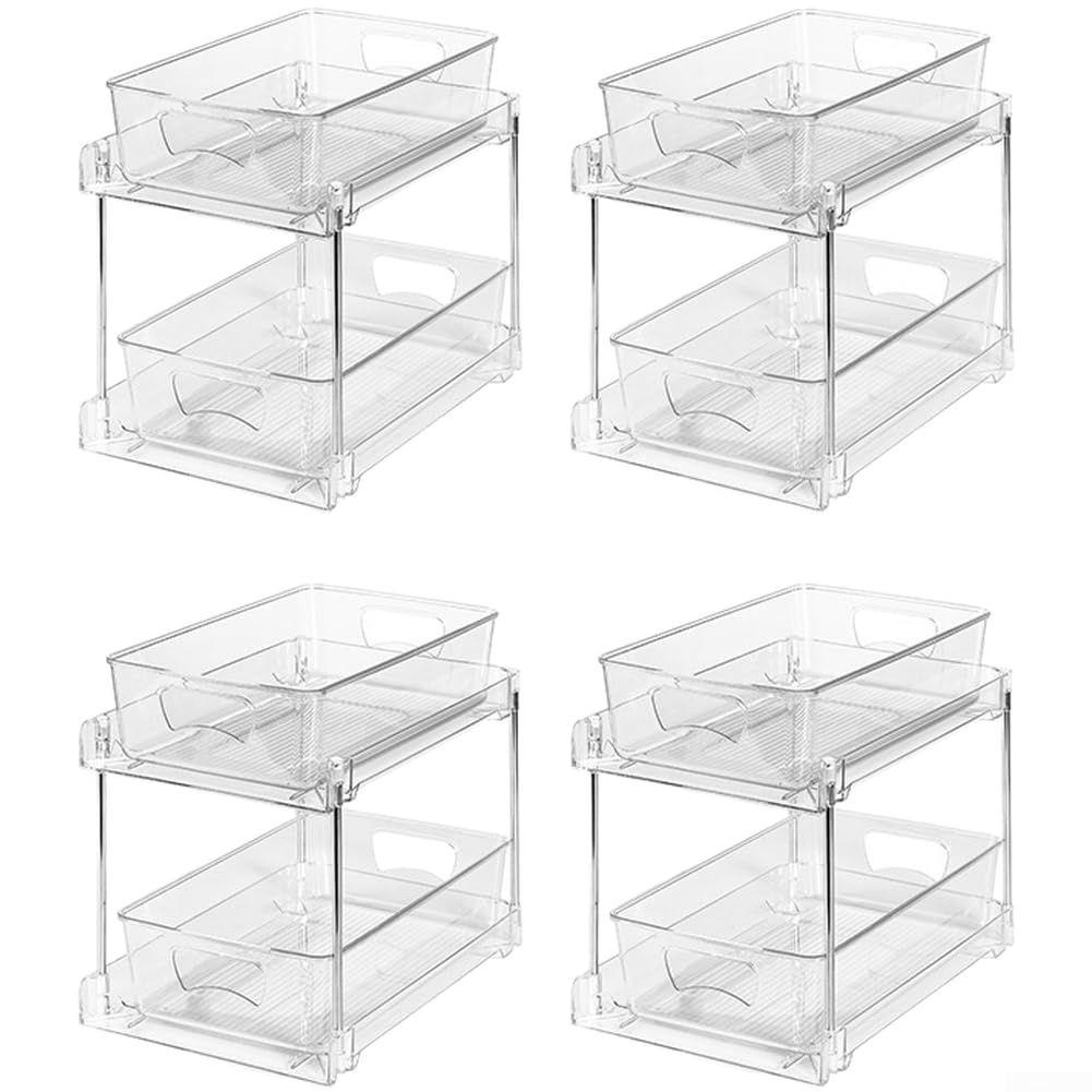 Organiseur coulissant 3 niveaux en plastique transparent pour cuisine et salle de bain 30cm