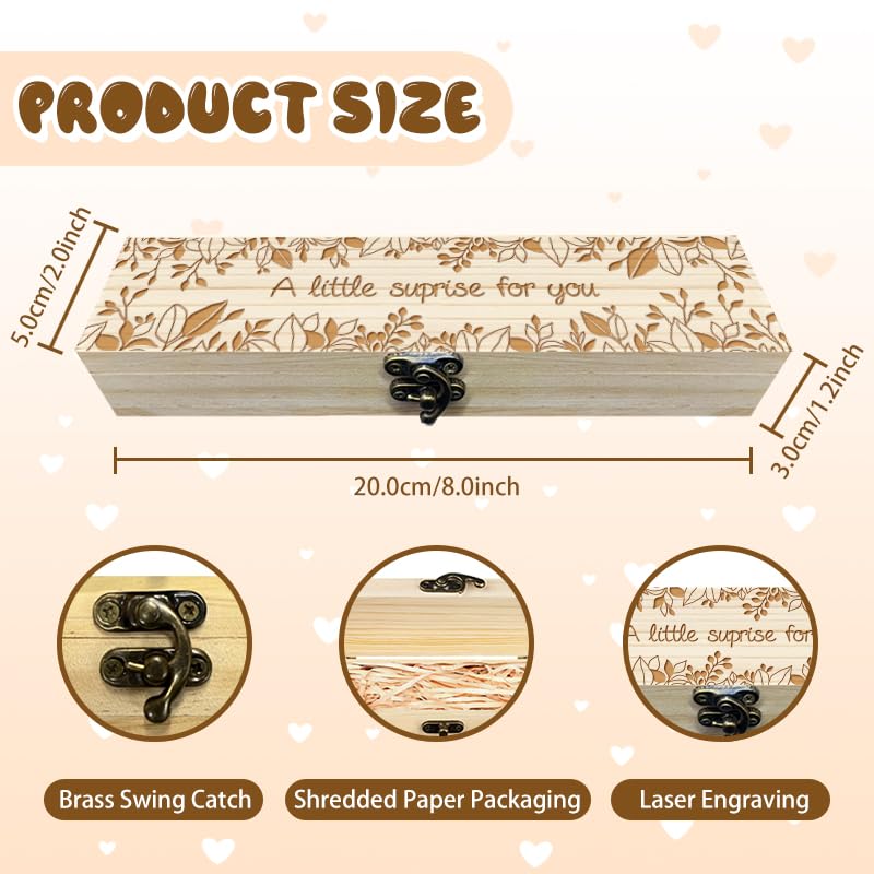 CHGCRAFT Pregnancy Test Keepsake Box Eucalyptus Leaves Wooden Pregnancy Announcement Gifts Box with Raffia Ribbon and Lock Announcement Gifts for Dad Husband, 8x2x1.2 inch