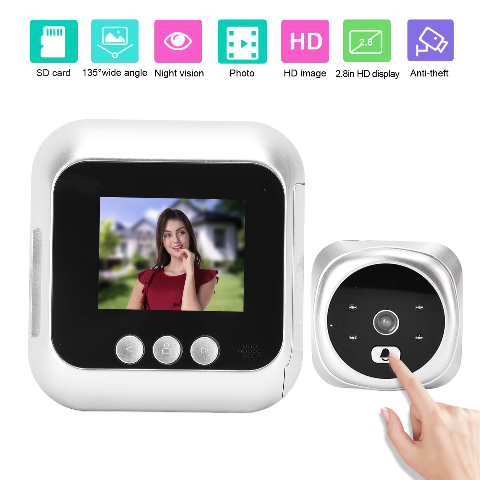 Telecamera spioncino per spioncino digitale, visore digitale per porta di sicurezza 2,8 pollici Visione notturna grandangolare 135 gradi 720P per uso domestico