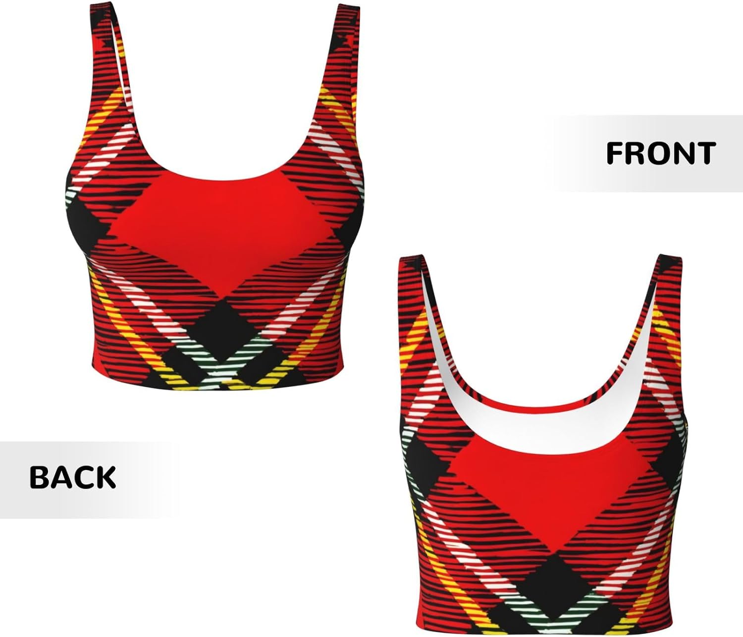 Plaid Red and Black Print High Impact Sports Bras,Longline Sports Bra,Perfect for Yoga,Running and Gym Workouts
