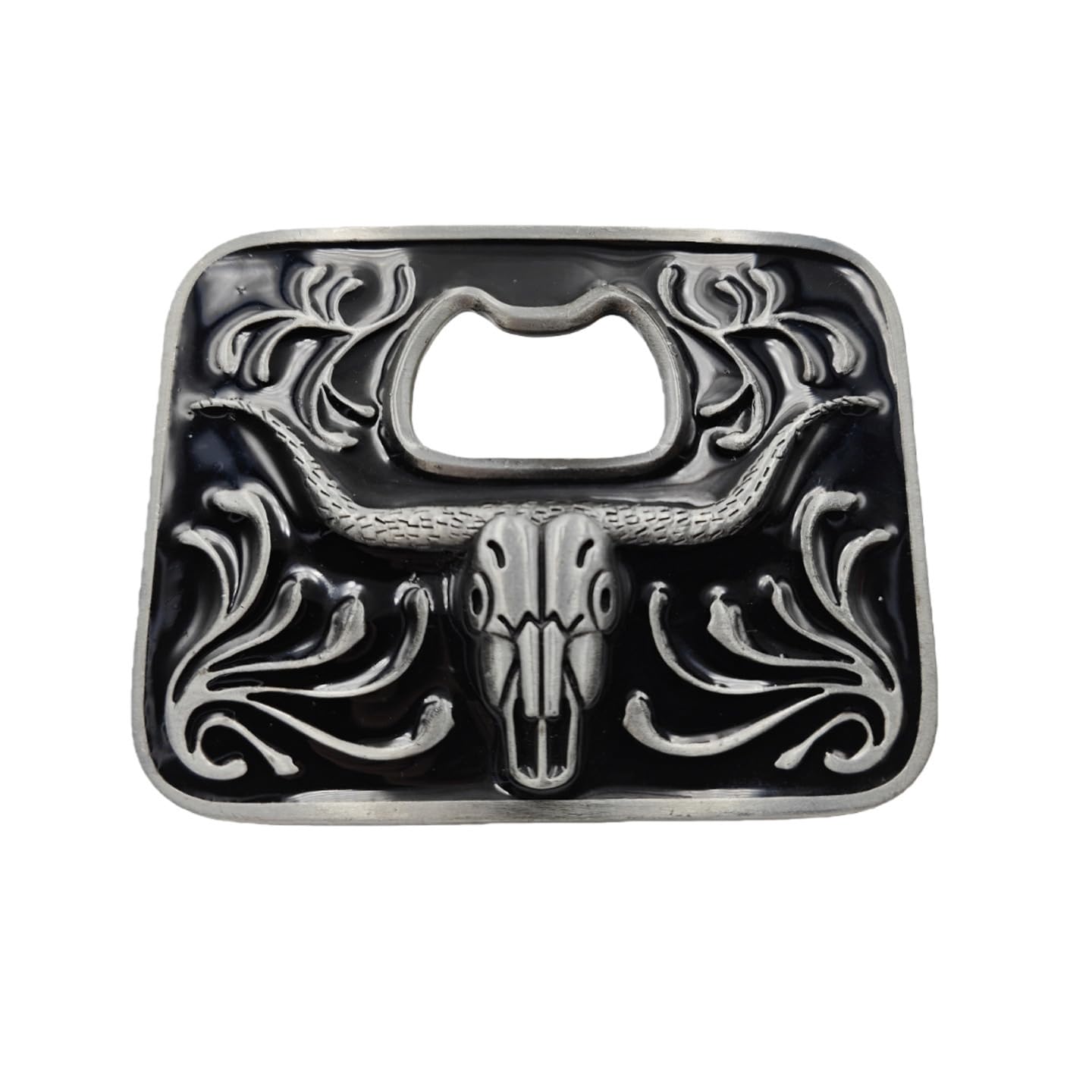 Xwest Men's Black Western Long Horn Bull Bottle Opener Belt Buckle