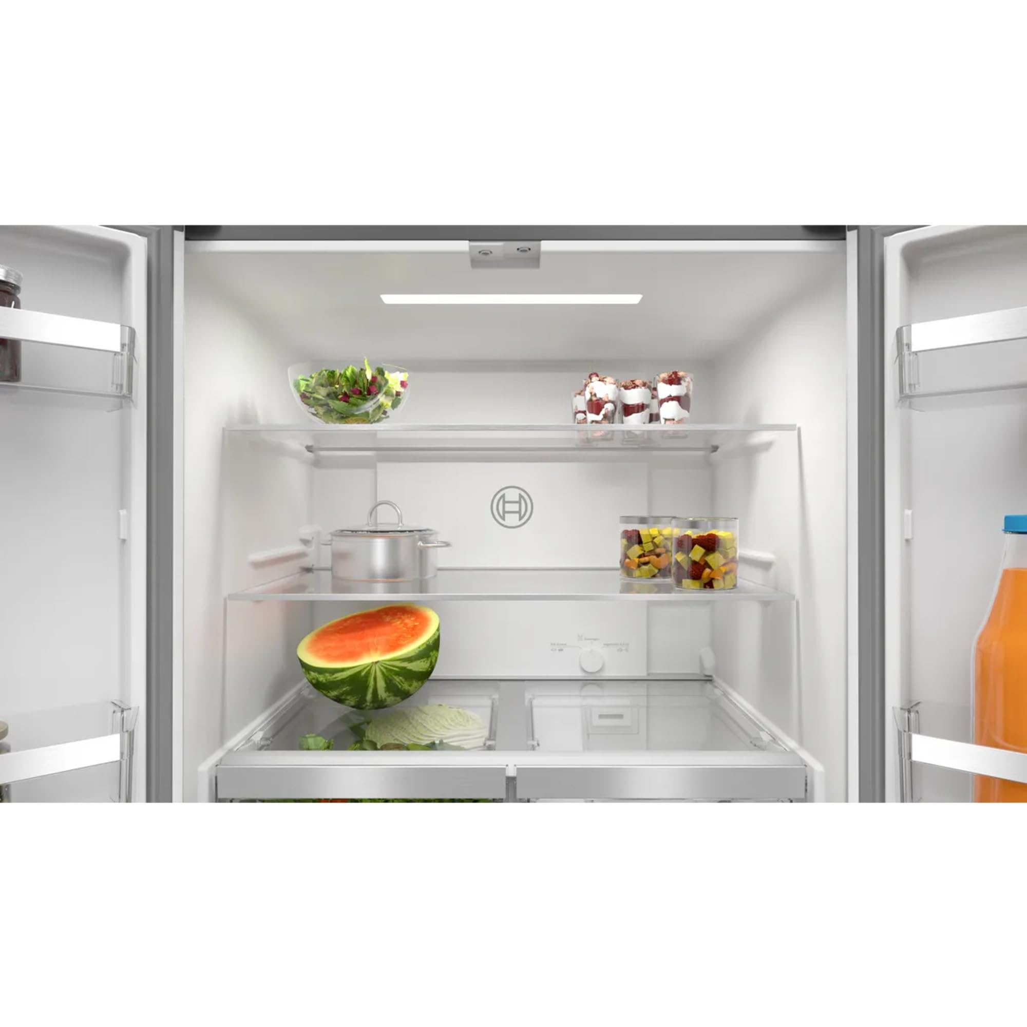 Bosch KMC85LEEA, Serie 4, French Door Kühlschrank, 189,5 x 85,5 cm, 324 L Kühlen + 223 L Gefrieren, NoFrost, Vita Fresh XXL Schublade für längere Frische, Ablagen aus Sicherheitsglas, Glasfront Grau