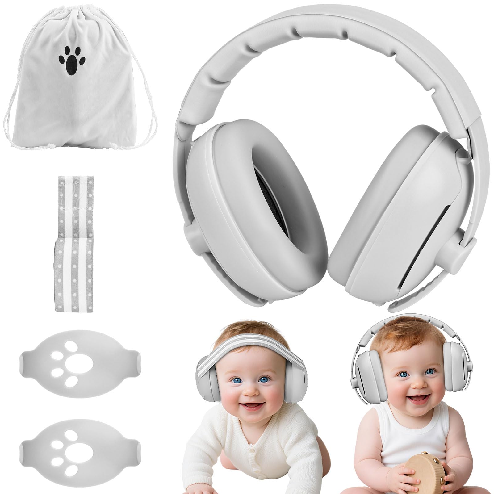 2 in 1 Cuffie Neonato Antirumore Protettori Acustici per Neonati Archetto Regolabile Antiscivolo e Antistress Protezione Acustica Ideale per Neonati Fino a 48 Mesi
