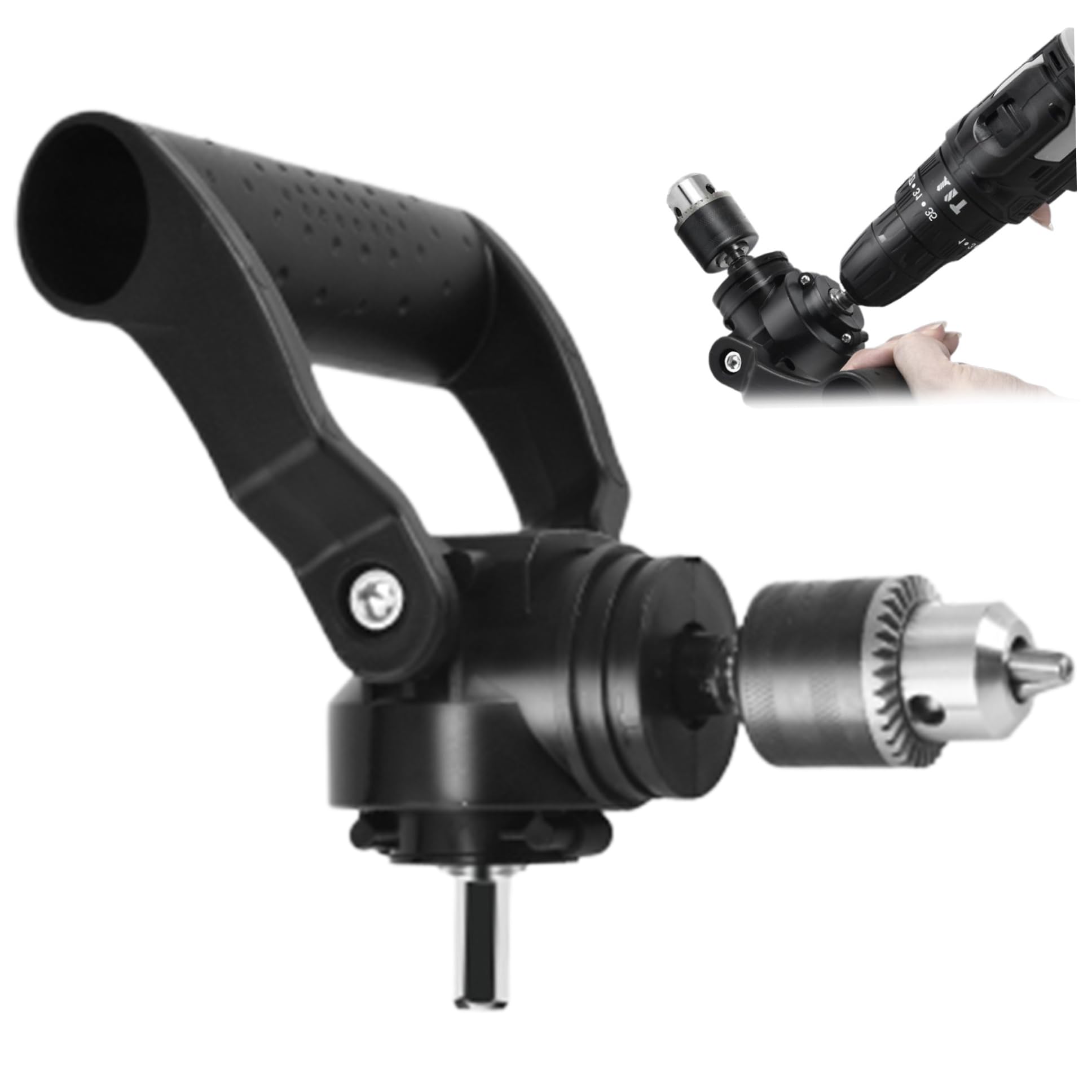 90 Degree Drill Attachment Right Angle Drill Attachment Electric Clamp Adjustable 90 Degree Drill Attachment With Auxiliary Handle & Hex Shaft Universal For Woodworking,Right Angle Drill