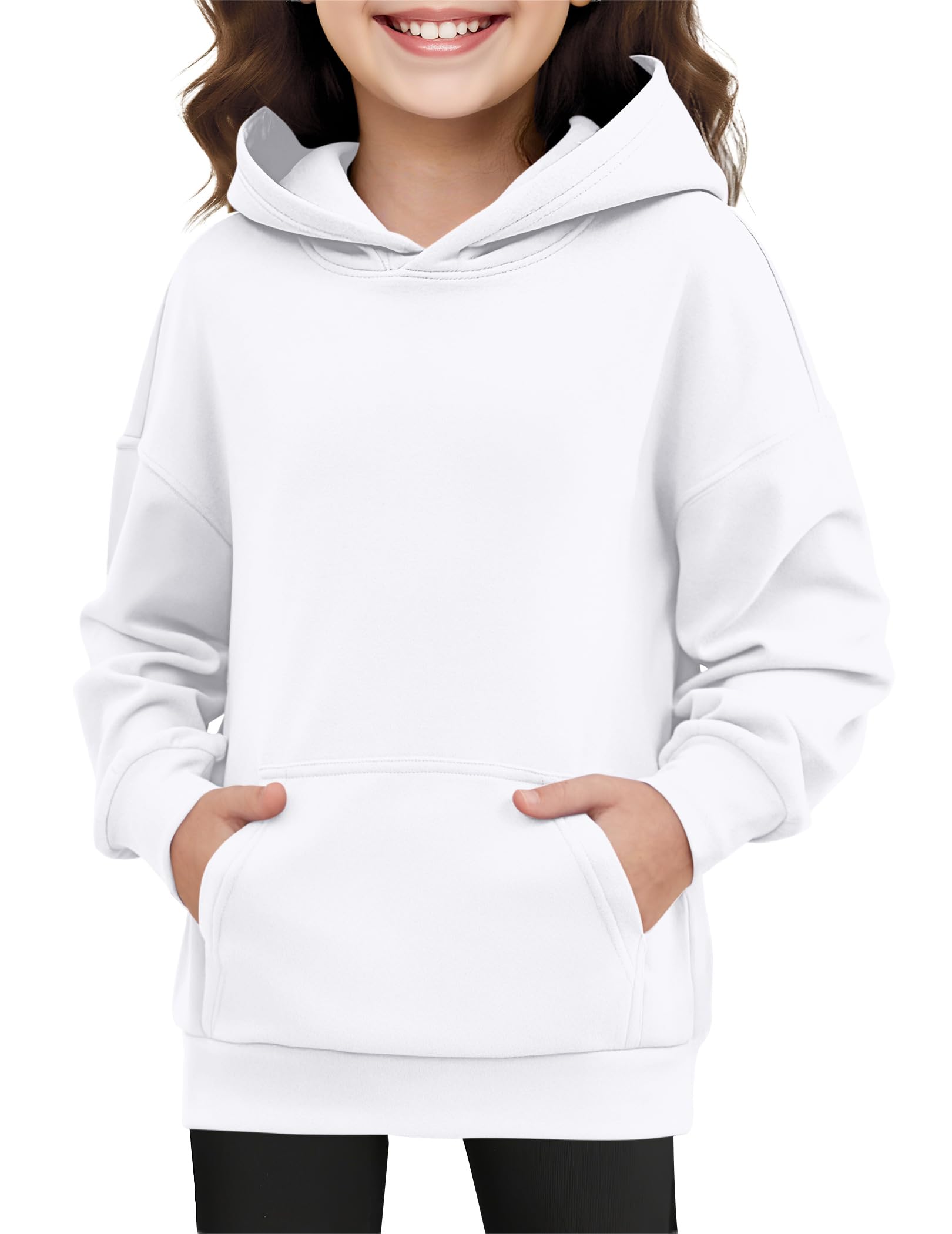 Girls Hoodies Kids Cute Hooded Sweatshirts Pullover Long Sleeve Tops 5-16 Y | Teen girls fall crewneck drop shoulder fleece pullover hoodie with kangaroo pocket, suits for school, lounge & outdoor