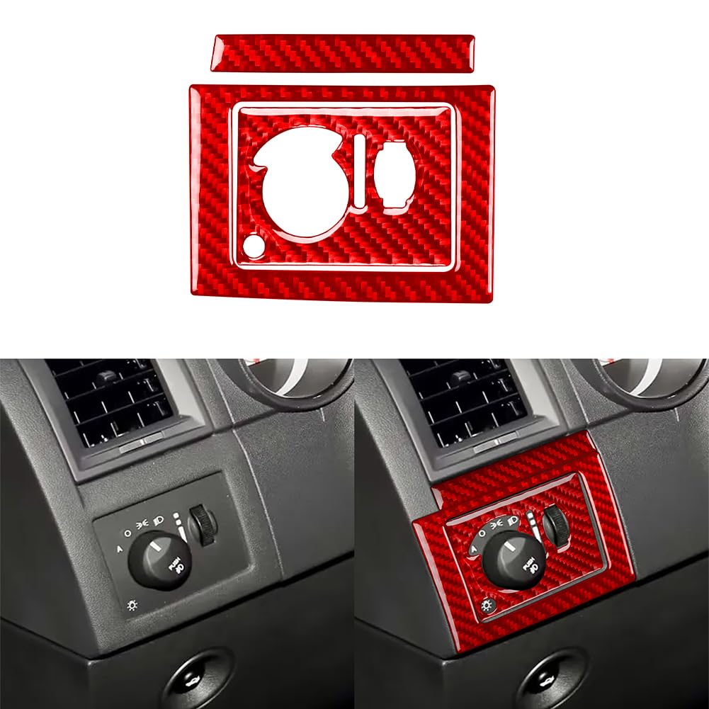 UOADA 3PCS Car Interior Car Headlight Switch Carbon Fiber Sticker Kit Compatible with Dodge Charger 2008 2009 2010 Decorative Accessories Red Style B.
