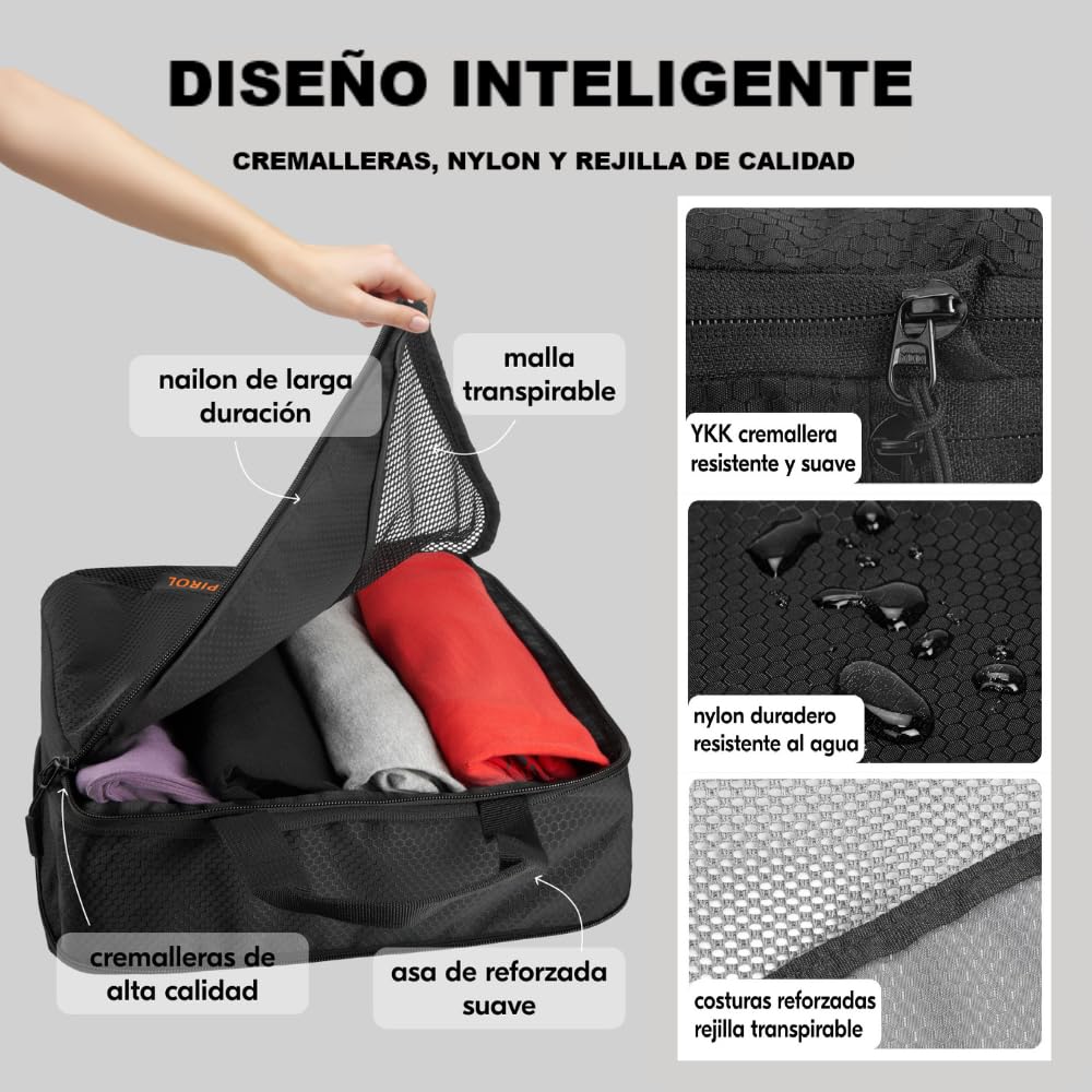 Organizador Maleta - Bolsas Compresión Viaje - Bolsas Organizadoras Maleta - Packing Cubes Travel Essentials - Accesorios viaje Regalo Para Viajeros (Negro)