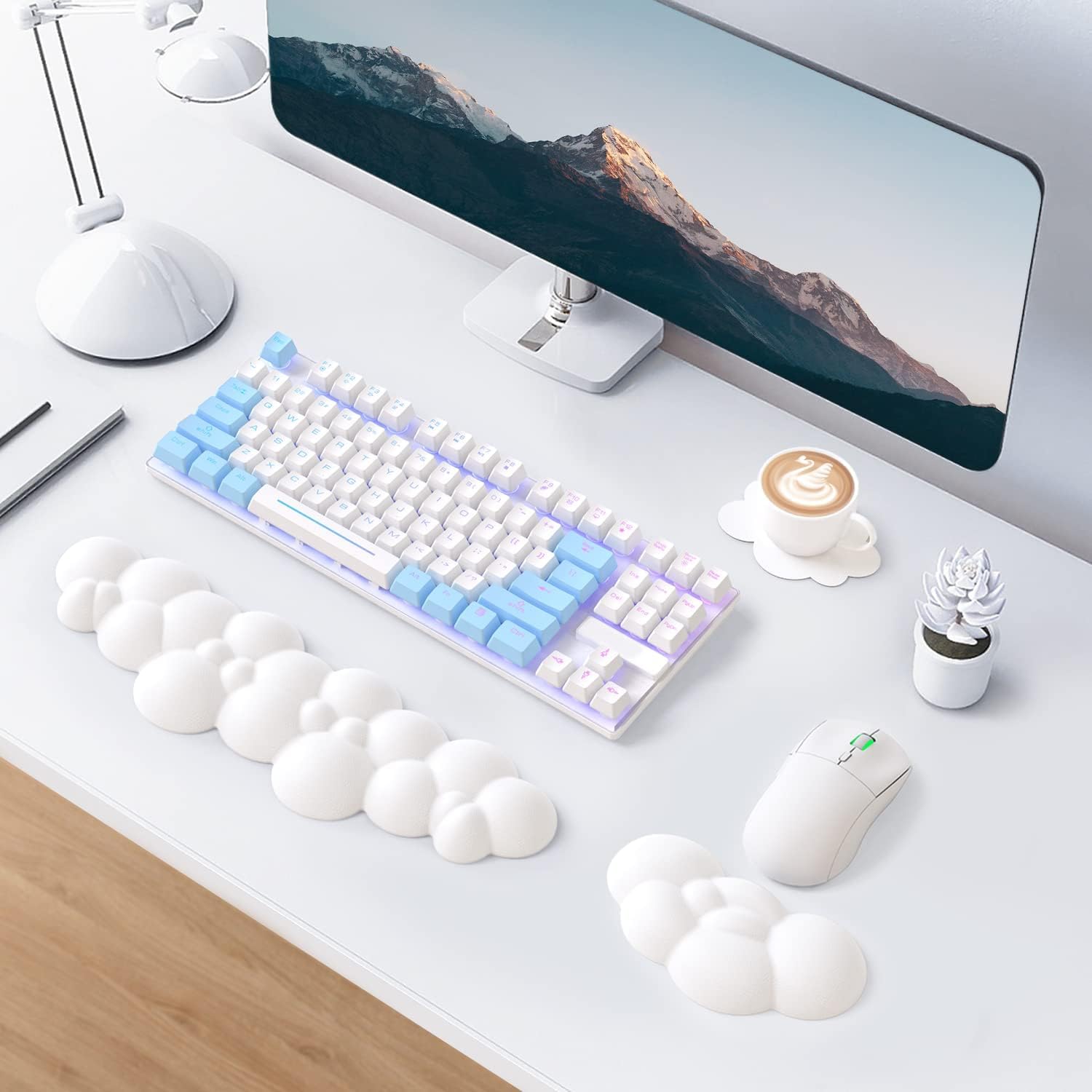 Kit Repose-poignet Clavier Et Souris BBTISG - Mousse Mémoire, Base Antidérapante, Blanc - 3
