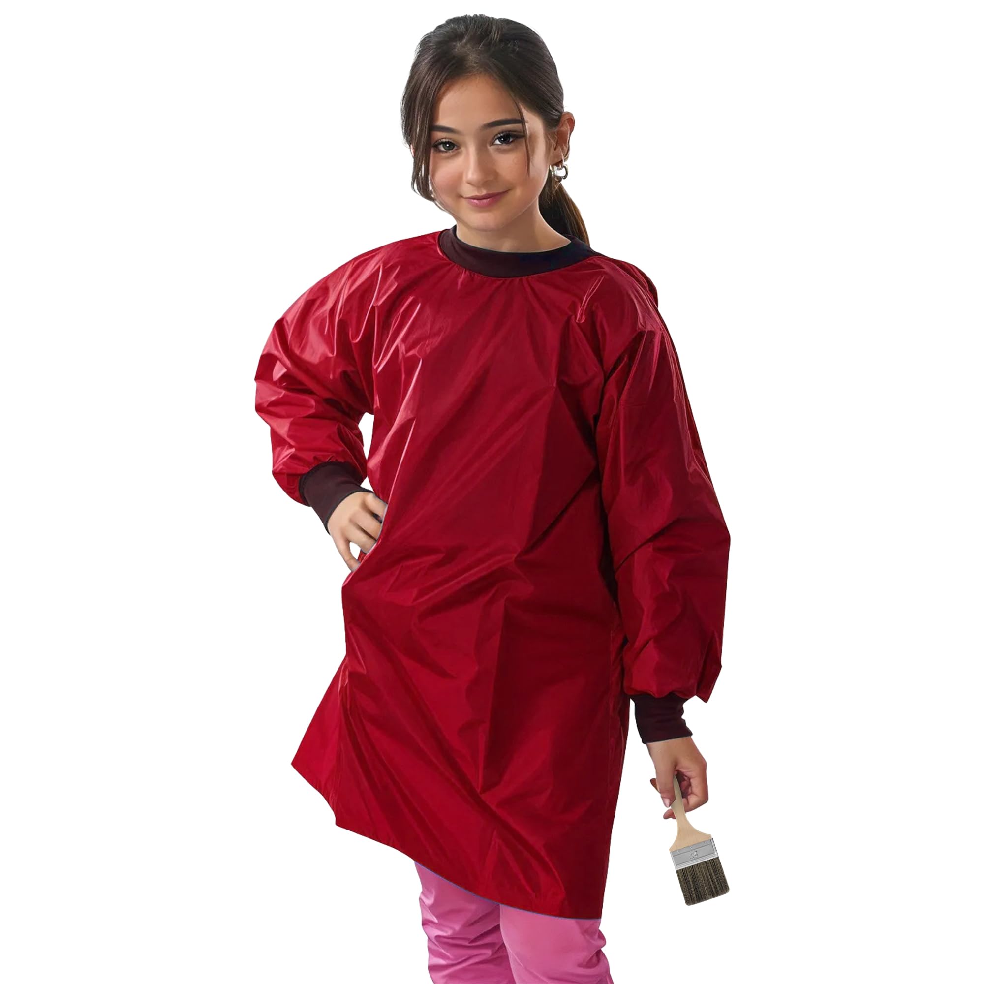 ND Sports School Kids Craft Time Art Class Protective Wipe Clean Smock Apron (Red, 4-6 Years)