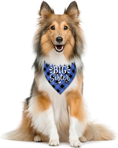 Big Sister Dog Bandanas, Buffalo Plaid Pet Scarf, Pet Dogs Scarf Accessories, Baby Announcement Dog Bandana, Dogs Bandana Gift for Small Medium Large(B18)