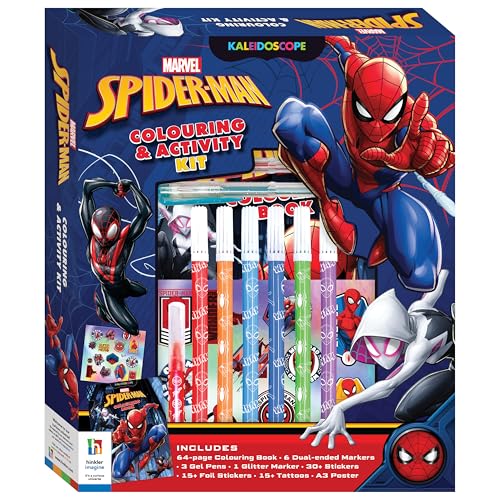 Super Kaleidoscope Spider-Man - Kit da colorare e attività - Libro Spider-Man da 64 pagine con pennarelli, adesivi, tatuaggi e poster - Webtastic Fun per bambini dai 6 ai 12 anni