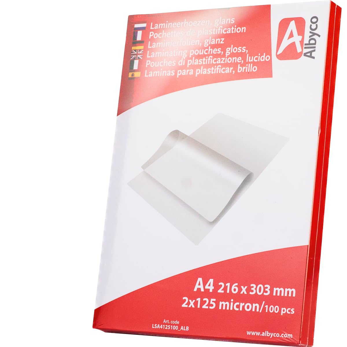 Albyco Foglio Plastificante A4 216x303 mm Lucido 250 Micron 100 Pezzi