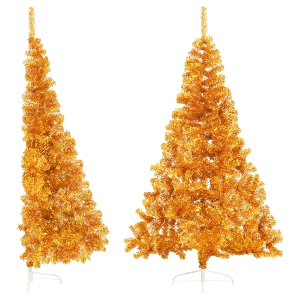 vidaXL Medio Árbol de Navidad Artificial con Soporte Sala Iluminación Navideña Salón Casa Adorno Navideño Fiesta Decoración Festival Pet Dorado
