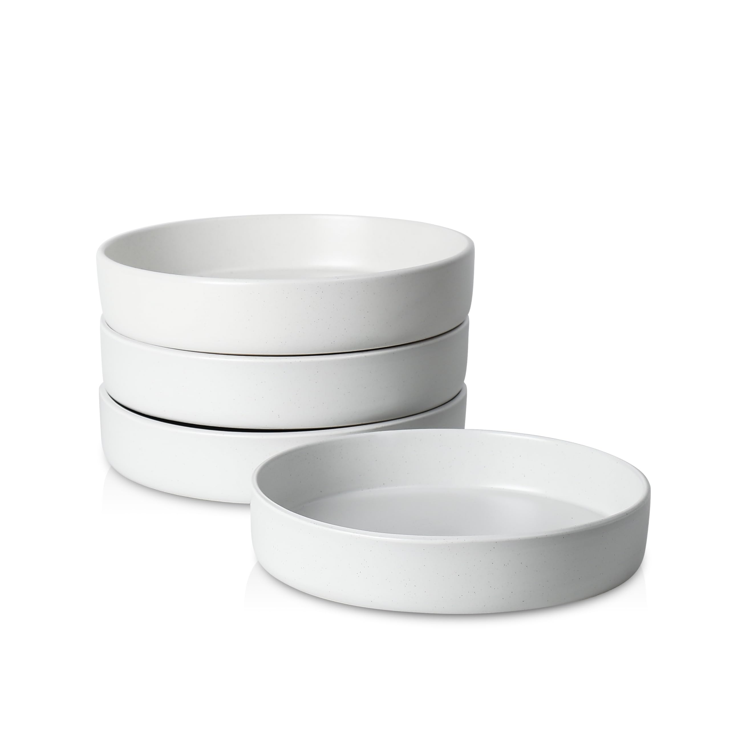 Stone + Lain Albie 4-Piece Pasta Bowl Set Stoneware, White Speckled - Elegant Ceramic Serving Bowls for Kitchen, Noodles, Fruit, Cereal, Dinner - Microwave &amp; Dishwasher Safe