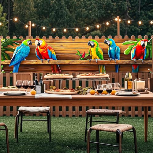Image of Nuxovilar Tropical Yard Luau Party Decorations Parrot Flowers 78.7 inchx17.7 inch | Welcome Sign Lawn Poster Parrot Flower Decor Tropical Party Backdrop Garden Lawn Yard (Tropical Parrot)