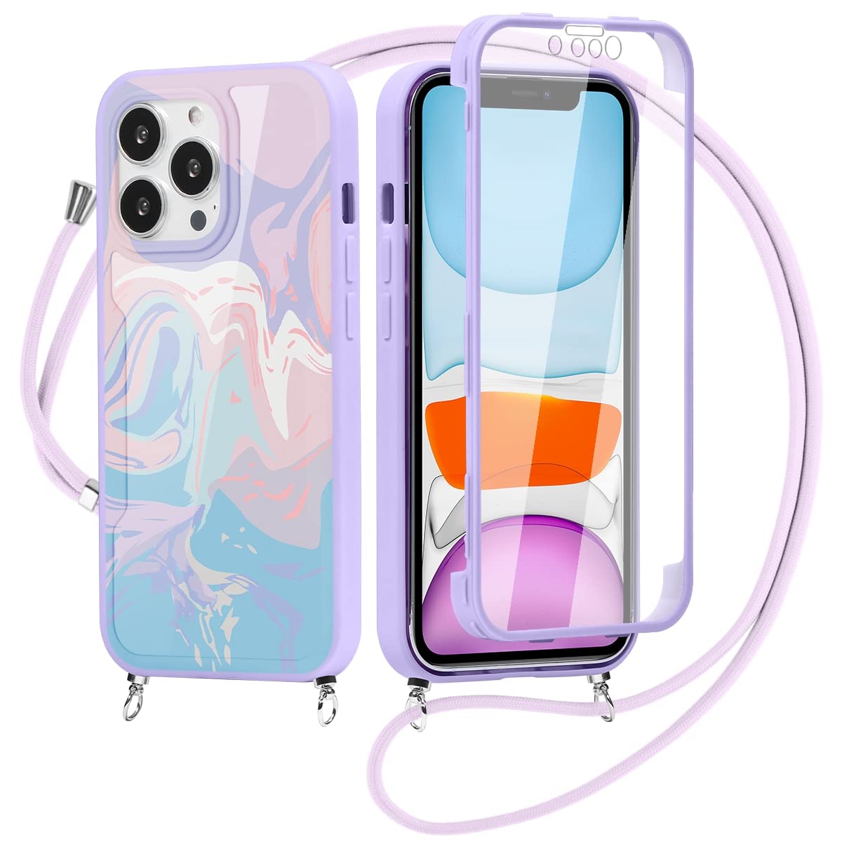 Coque Avec Cordon Pour Redmi Note 12 Pro Plus 5G - Housse Antichoc Violette, Protection écran Intégrée, 360°