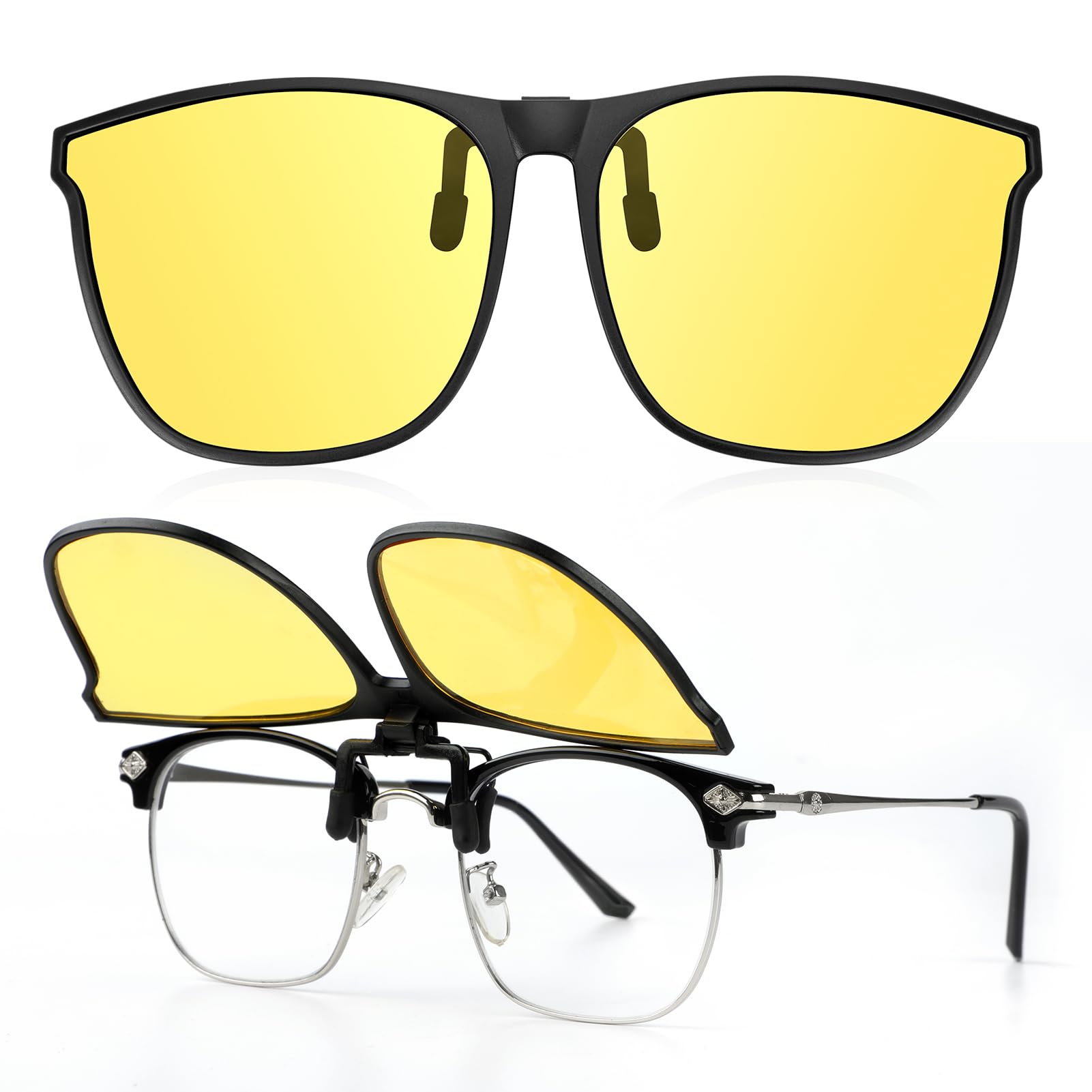 Kiiwah Okulary do jazdy nocnej z klipsem, polaryzacyjne okulary noktowizyjne Flip Up Yellow Crystal dla mężczyzn i kobiet skutecznie minimalizują odblaski reflektorów