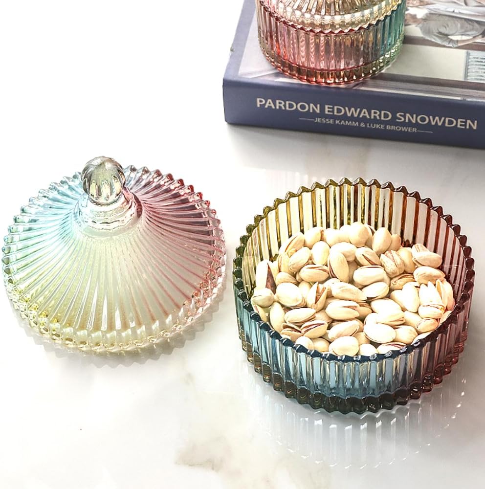 Colorful Glass Jar With Lid,Christmas Candy Dish,Candy Cookie Jars,Jewelry Box,Biscuit Containers Food Storage,Decorative Jar(Multi-Color) - Image 5