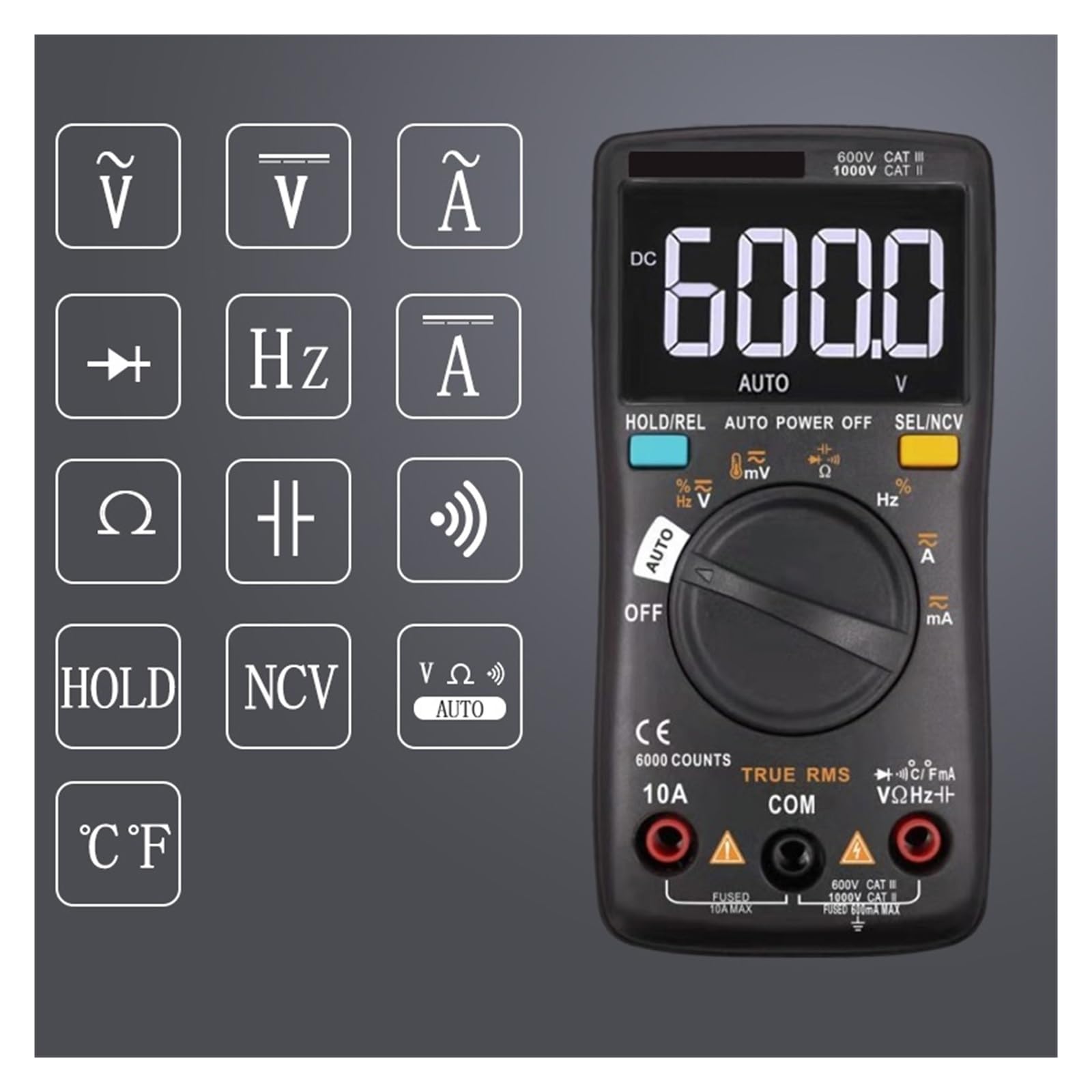 Cyfrowy Multimetr 6000 Zlicza Auto Back Light Woltomierz AC/DC Tester Próbnik Elektroniczny Częstotliwość Dioda Temperatura Szybko Dokładnie Łatwy Odczyt(RM109)