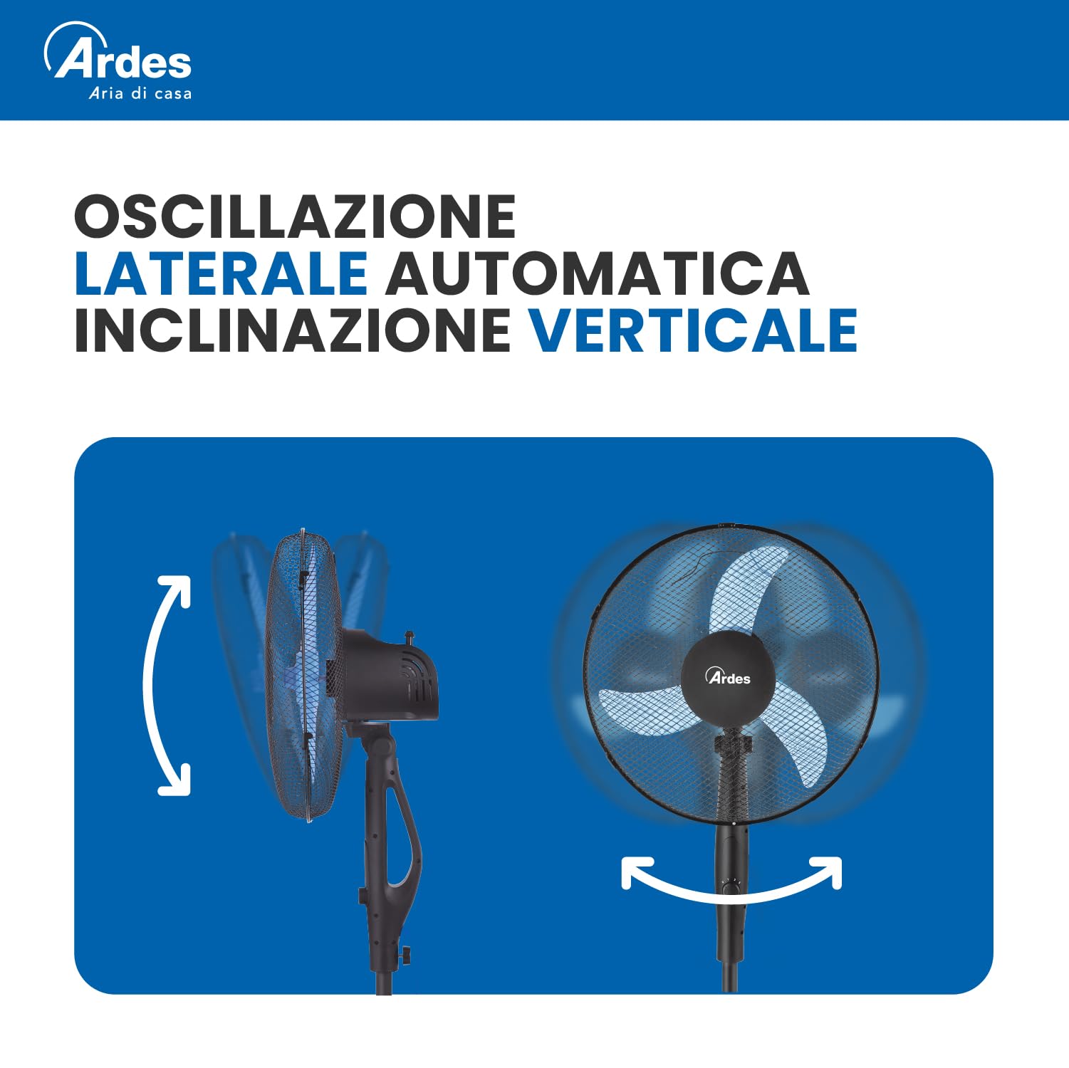 Ardes EASY 41PB PLUS Bodenventilator 50W 40 cm mit Automatischer Oszillation, Höhenverstellung bis 130 cm, Neigungsverstellung, 3 Leise Geschwindigkeiten und 3 Flügel