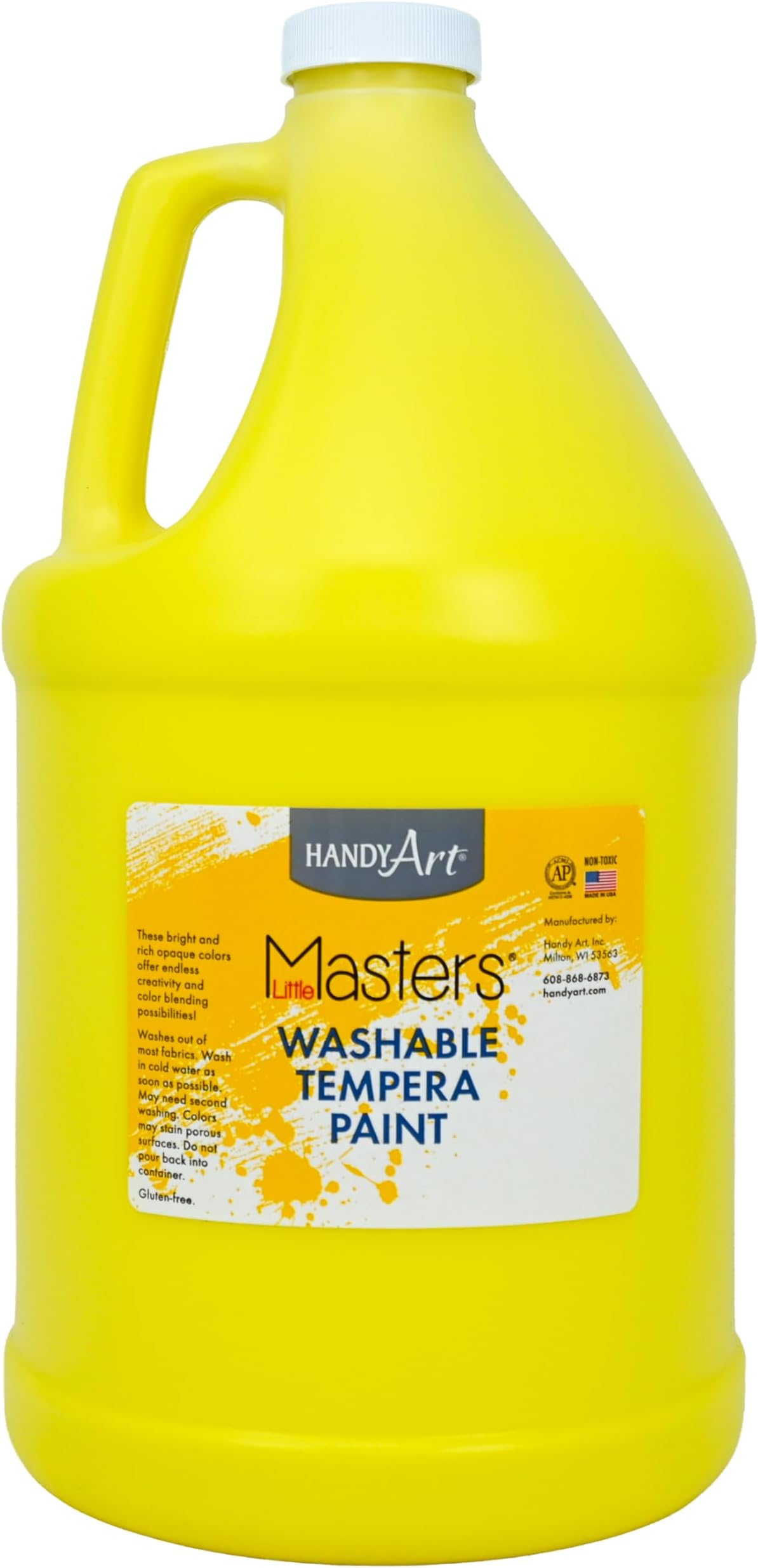 Little Masters Washable Tempera Paint, Yellow, Gallon 128 oz Bottle, Bright & Mixable, High Opacity, Washable Colors for Classroom, Students, Kids, Safe & Non-Toxic, Made in USA