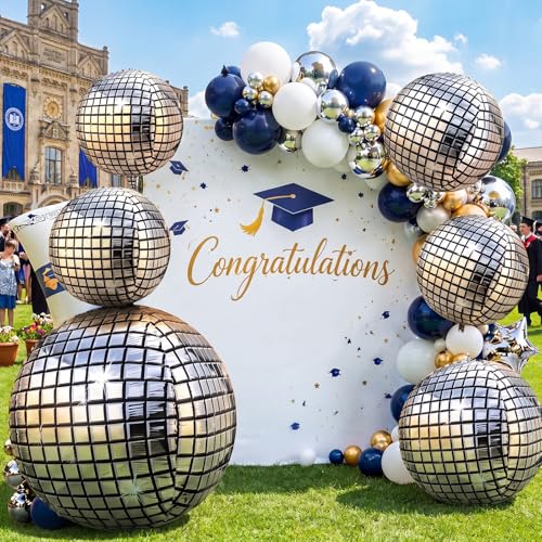 Image of Leitee 6 Pcs 70 in Big Disco Ball Balloon 70s Disco Balloons Party Decoration Large 4d Aluminum Foil Inflatable Ball Giant Silver Metallic Mirror Decor for Baby Shower Wedding Birthday Dance Party