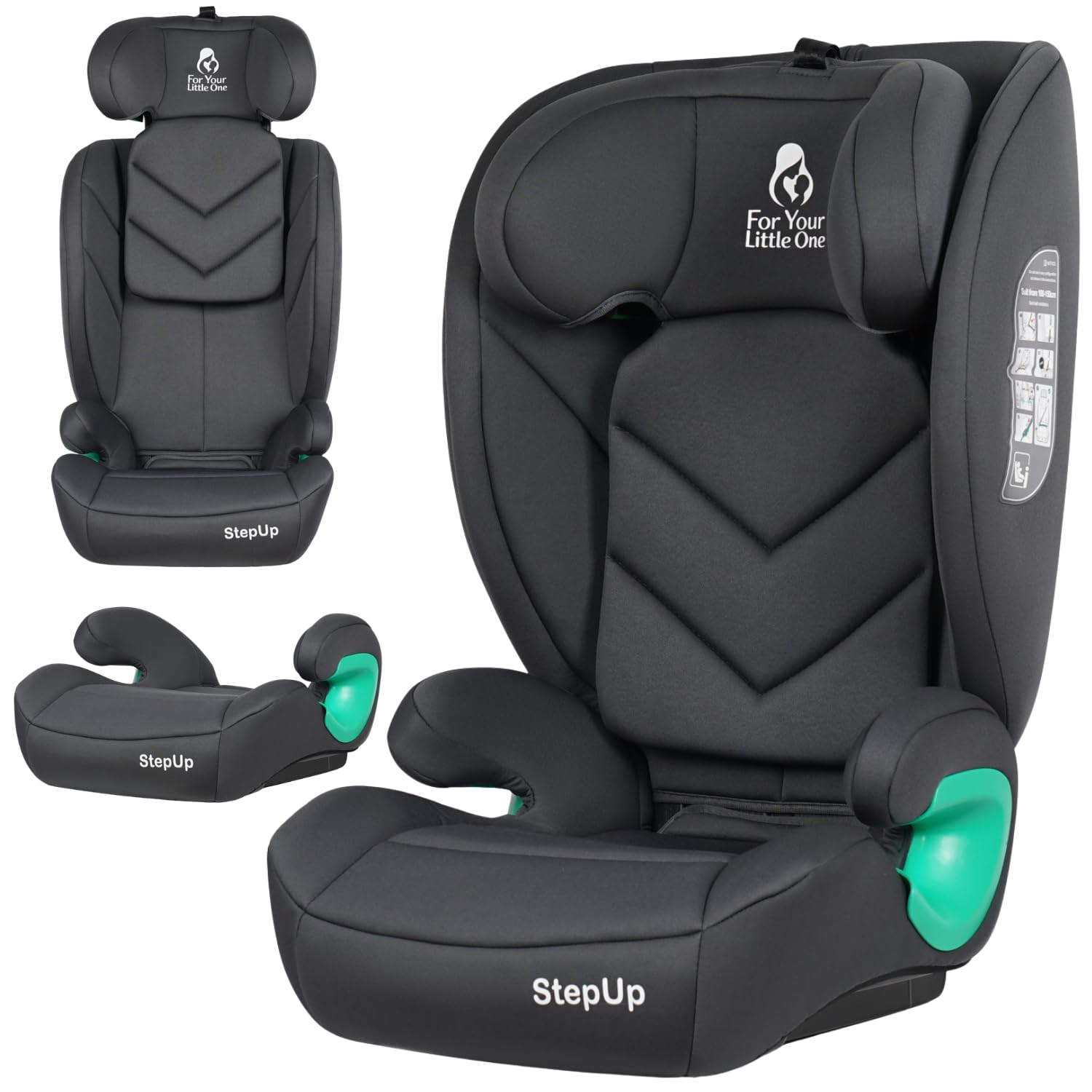 For Your Little One StepUp i-Size R129 Car Seat 100-150cm, 4-12 Years - Slate Mist