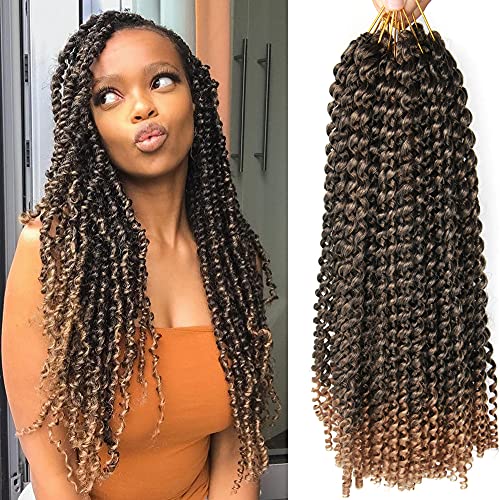 Passion Twist Hair Bundles 18inch 7Packs Water Wave Crochet Hair Ombre Braiding Hair for Women Passion Twist Crochet Hair Extensions (Black&Light Brown(1B/27#))