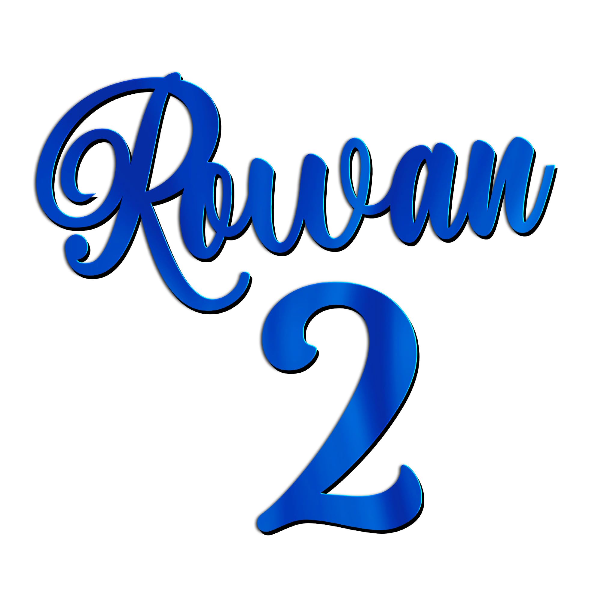 World of Sparkles | "Rowan 2" Personalized Name & Number Celebration Cake Name Charm Acrylic 3mm Thick and Classy - 3" 4" 5" 6" (Blue Mirror) 3inch