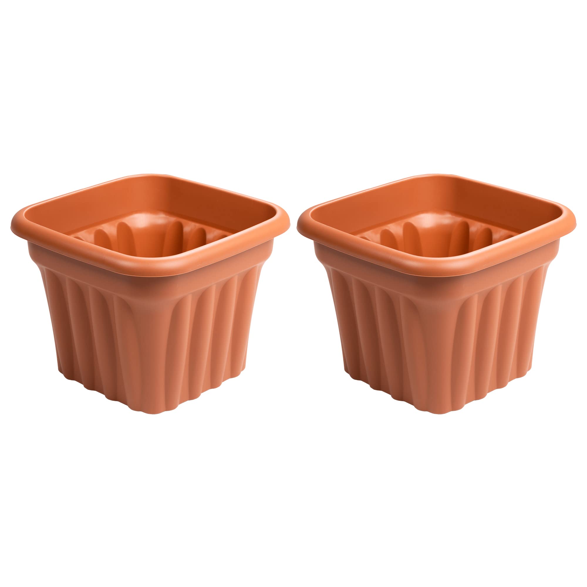 M1SS Set of 2-40cm Terracotta Colour Square Planter Plastic Weather Resistant Flower Pots Plant Pot Container Decorative Home Gardening Nursery Aloe Orchid Seedlings Sapling Box Drainage Holes